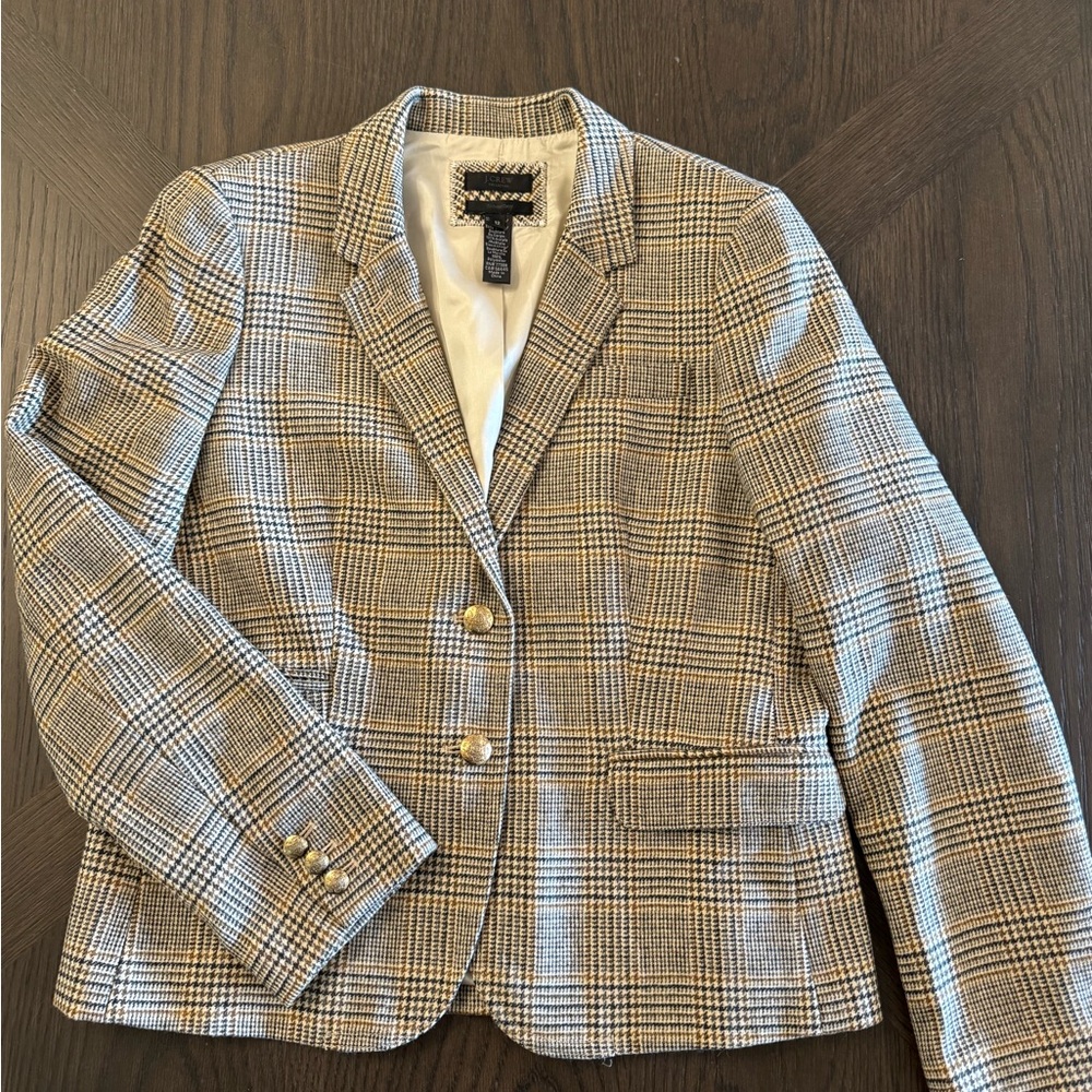 J. Crew Checkered Blazer with Gold Accents